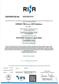 Certifikat IFS Certifikat IFS